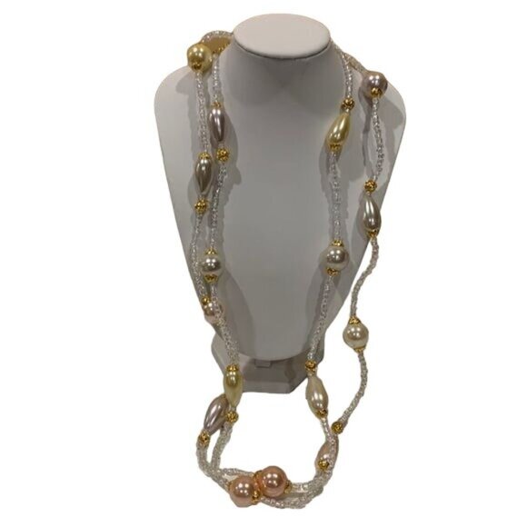 Vintage Avon Pearly Pastel Necklace Opalescent Beaded Chain Long 1994 - Picture 5 of 9